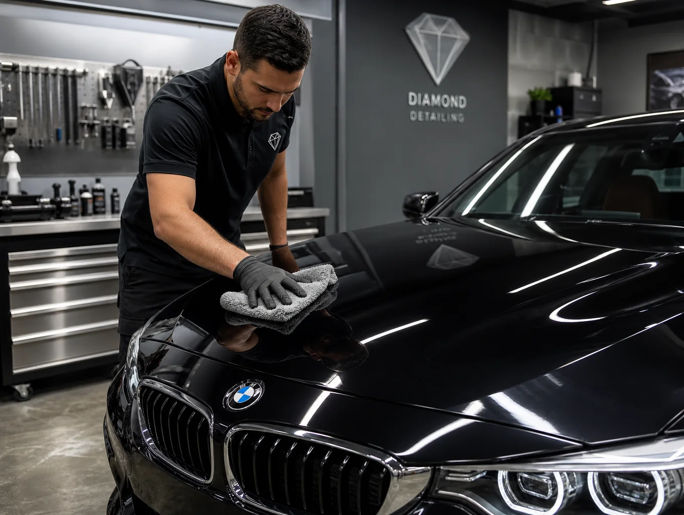 Premium vehicle hand washed inside Garage Number Seven workshop bay