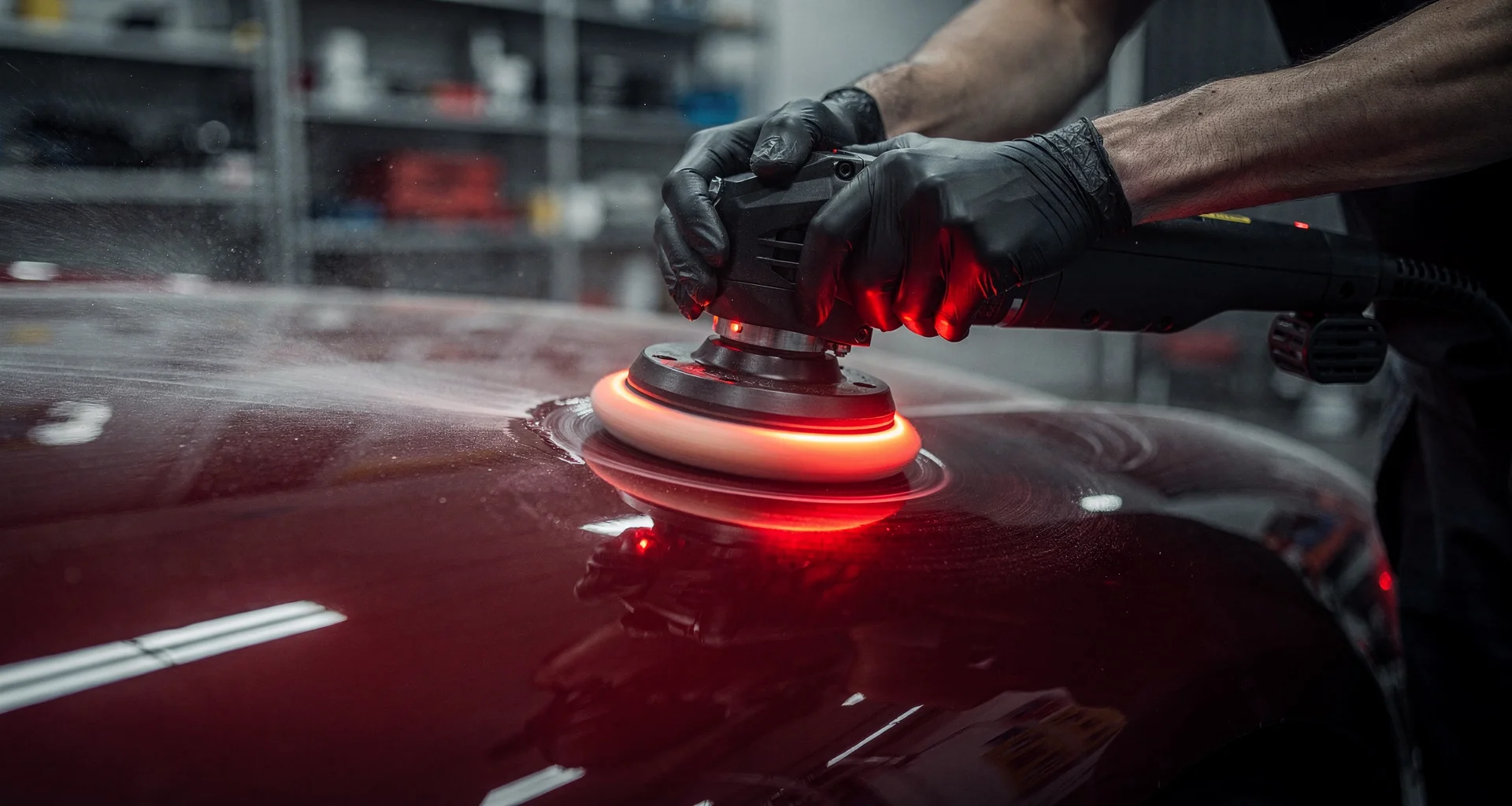 Paint correction machine polishing on vehicle panel